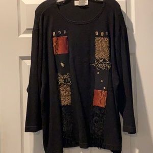 Black Embellished Statement Tunic with Textured and Patterned Patches